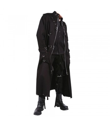 Men Gothic Coat Steampunk Black D Rings Long Coat Gothic Clothing